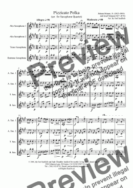 page one of Pizzicato Polka (arr. for Saxophone Quartet--2A,T,B)