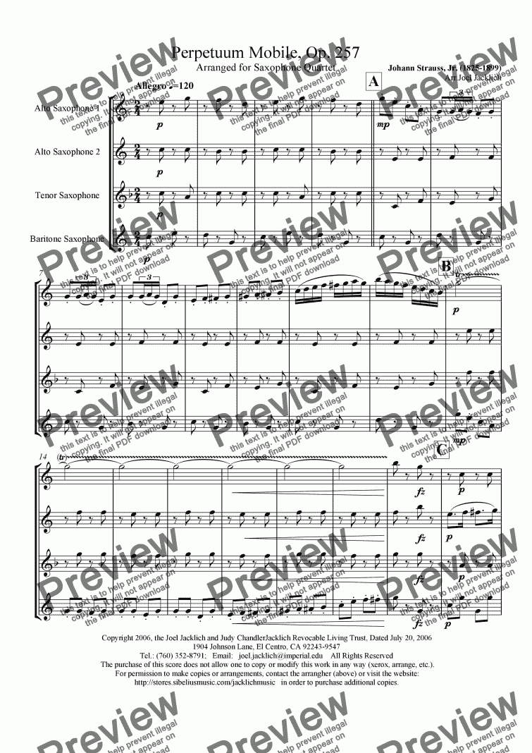 page one of Perpetuum Mobile, Op. 257 (Sax Quartet)
