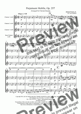 page one of Perpetuum Mobile, Op. 257 (Clarinet Quartet)