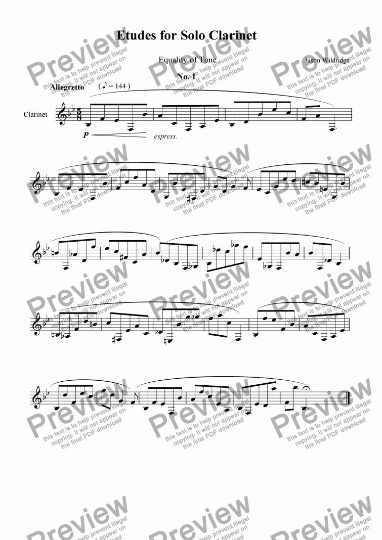 page one of Advanced Studies for Solo Clarinet (Tone Production)