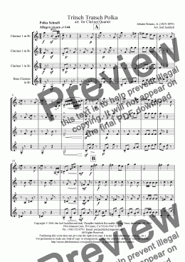 page one of Tritsch Tratsch Polka (Clarinet Quartet)