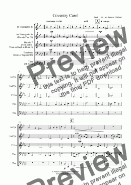 page one of Coventry Carol (Brass Quintet Version)