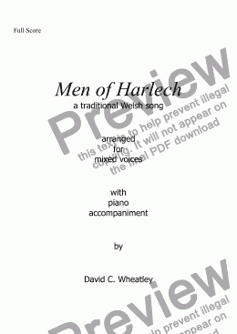 page one of Men of Harlech for mixed voices (SATB + pno) by David Wheatley