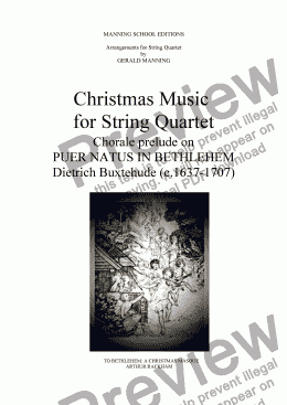 page one of Christmas Music for String Quartet: Buxtehude, D.- Chorale prelude on Puer Natus In Bethlehem - arr. by Gerald Manning
