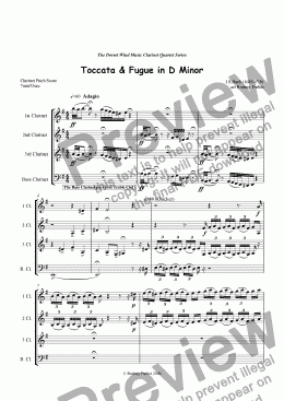 page one of Toccata & Fugue in D Minor arr for Clarinet Quartet