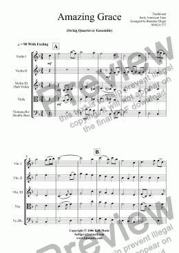 page one of Amazing Grace - String Quartet (or Group)