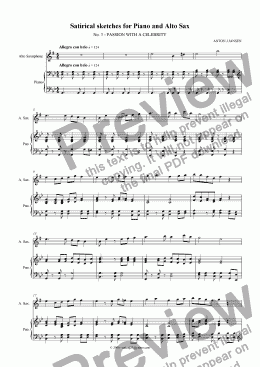 page one of Satirical Sketches for Piano & Alto Sax, No 3 - Passion with a Celebrity