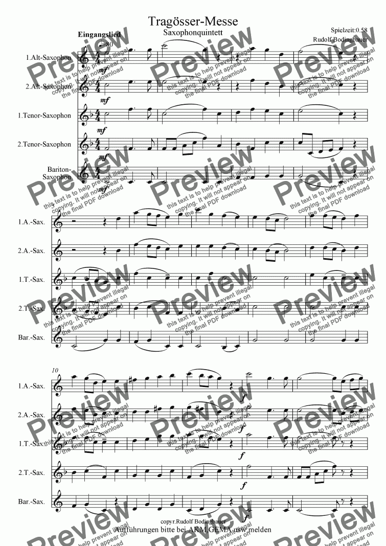 page one of Trag�sser Messe  Saxophonquintett
