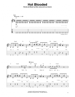 page one of Hot Blooded (Guitar Tab (Single Guitar))