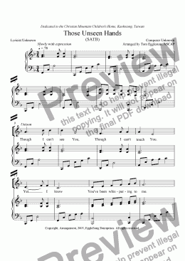 page one of Those Unseen Hands (SATB)