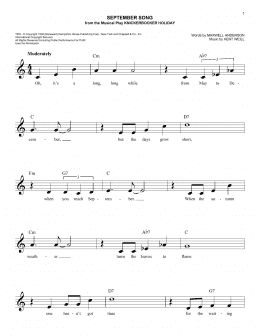 page one of September Song (Easy Lead Sheet / Fake Book)