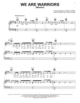 page one of We Are Warriors (Warrior) (Piano, Vocal & Guitar Chords (Right-Hand Melody))