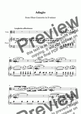 page one of Marcello - ADAGIO from Oboe Concerto in D minor - Viola and Piano