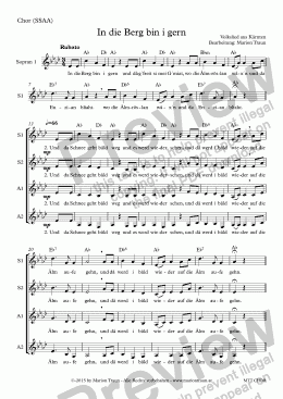 page one of In die Berg bin i gern (Choir/SSAA/Score & Parts)