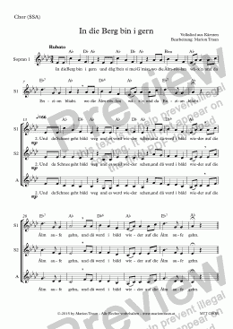 page one of In die Berg bin i gern (Choir/SSA/Score & Parts)