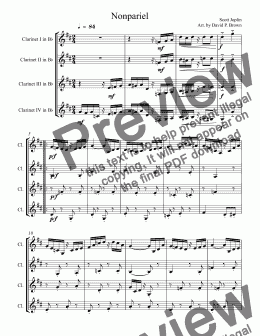 page one of Nonpareil Rag for Clarinet Quartet