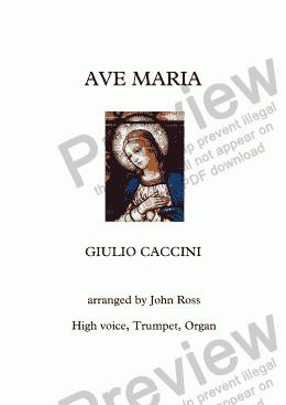 page one of Ave Maria (Caccini) (High voice, Trumpet, Organ)