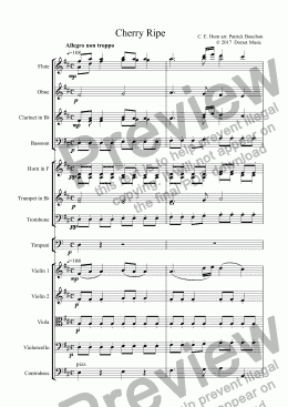 page one of "Cherry Ripe" for SATB Choir and Orchestra