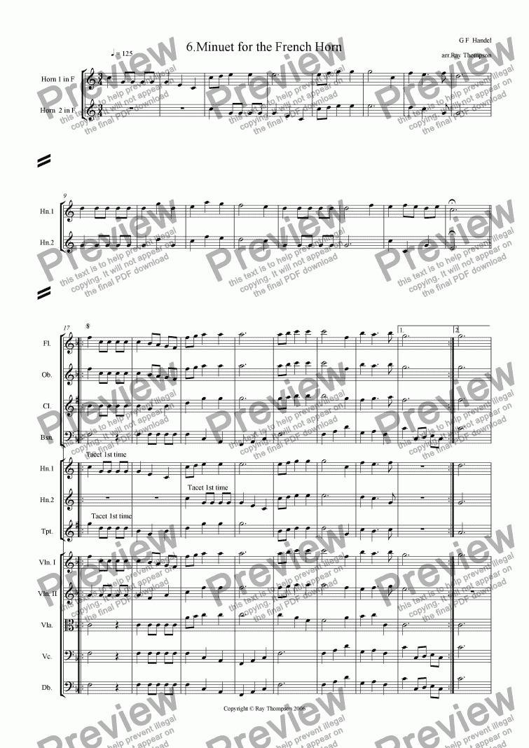 page one of Water Music Suite: 6. Minuet for the French Horn 