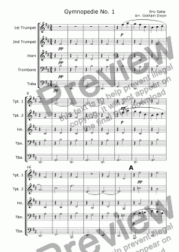 page one of Gymnopedie No. 1 for Brass Quintet