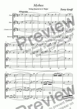 page one of Mythos for Wind Quartet in G Major