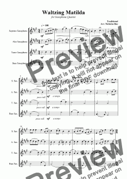 page one of Waltzing Matilda (Sax Quartet)