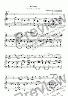 page one of Mendelssohn - Andante (Violin Concerto) for Violin and Piano