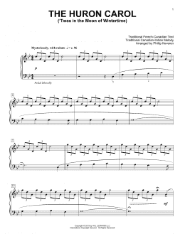 page one of The Huron Carol ('Twas In The Moon Of Wintertime) [Classical version] (arr. Phillip Keveren) (Piano Solo)