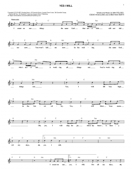 page one of Yes I Will (Lead Sheet / Fake Book)