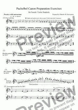 page one of Pachelbel Canon Preparation Exercises for Suzuki Violin Students