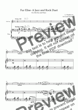 page one of Fur Elise- A Jazz and Rock Duet- Alto Sax and Piano
