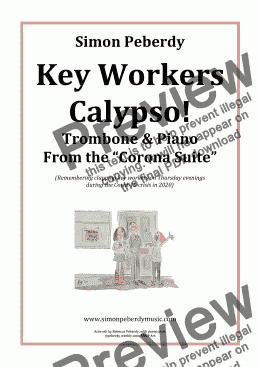 page one of Key Workers Calypso! for Trombone & Piano from the Corona Suite by Simon Peberdy