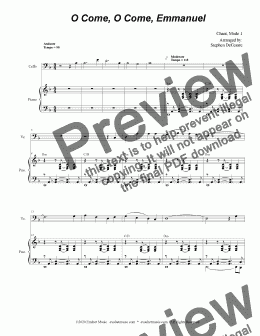 page one of O Come, O Come, Emmanuel (for Cello solo and Piano)