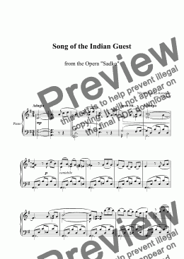 page one of Rimsky-Korsakov - "Song of the Indian Guest" from the Opera "Sadko" - piano solo