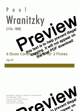 page one of Wranitzky - 6 Duos Concertantes for 2 Flutes