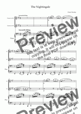 page one of "The Nightingale" Clarinet Duet and Piano-Intermediate
