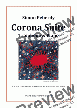 page one of Corona Suite for Trombone & Piano, 5 new pieces for Trombone & Piano by Simon Peberdy