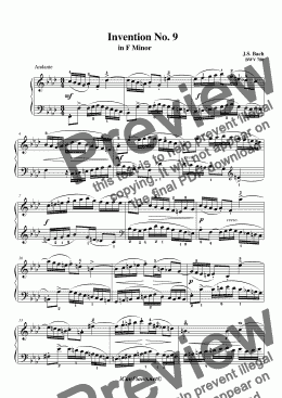 page one of Bach Invention No. 9 in F Minor BWV 780
