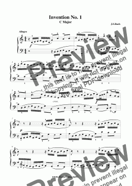 page one of Bach Invention No. 1 in C Major BWV 772 iCanPiano Style