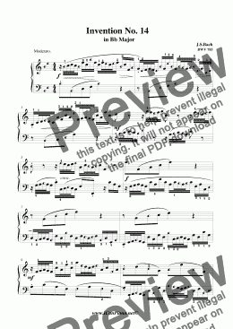 page one of Bach Invention No. 14 in Bb Major BWV 785 iCaPiano Style