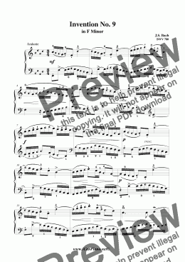 page one of Bach Invention No. 9 in F Minor BWV 780 iCaPiano Style