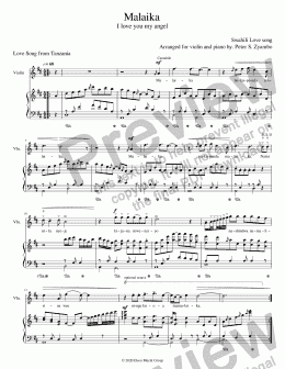 page one of Malaika Duet for violin and Piano