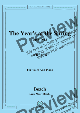 page one of Beach-The Year's at the Spring,Op.44 No.1,in D Major,for Voice and Piano