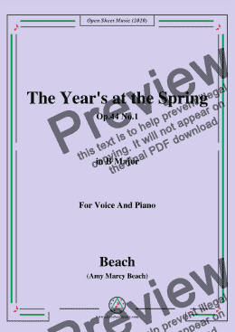 page one of Beach-The Year's at the Spring,Op.44 No.1,in B Major,for Voice and Piano