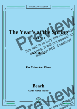 page one of Beach-The Year's at the Spring,Op.44 No.1,in A Major,for Voice&Pno