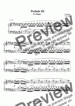 page one of Bach Prelude No. 3 in C# Major BWV 848