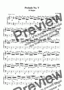 page one of Bach Prelude No. 5 in D Major BWV 850 iCanPiano Style
