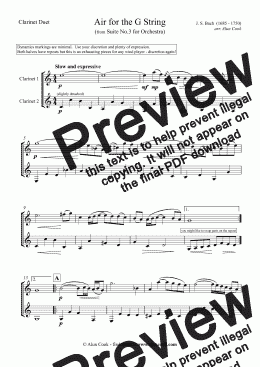 page one of Air for the G String  (Clarinet Duet)