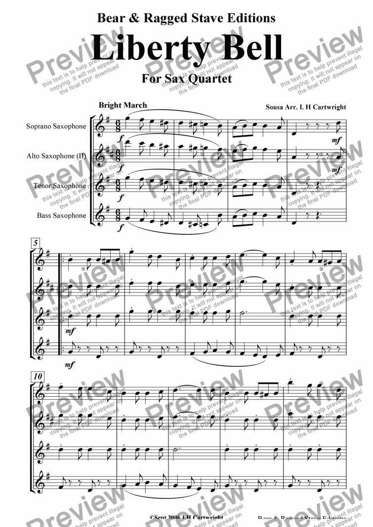 page one of Liberty Bell for Saxophone quartet