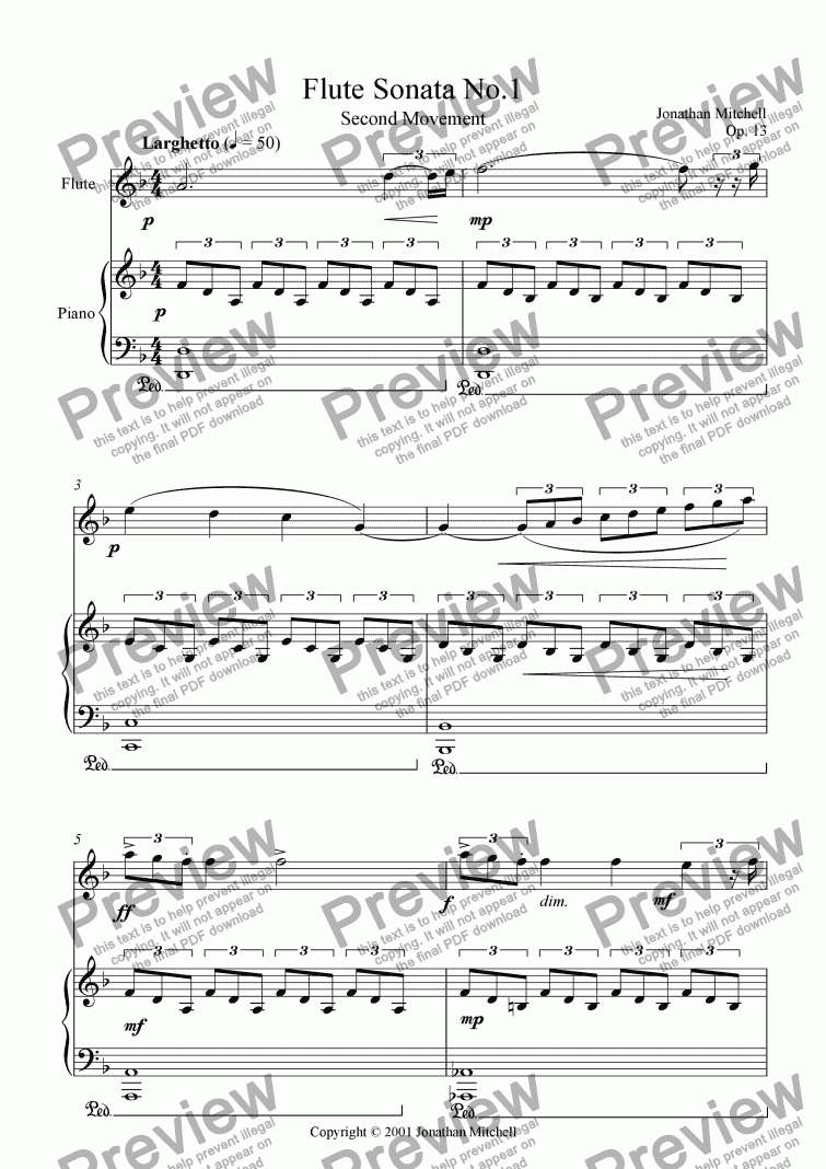 page one of Flute Sonata No.1 Second Movement